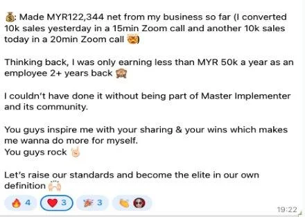 MYR122,344 net, two 5-figure sales, two short Zoom calls