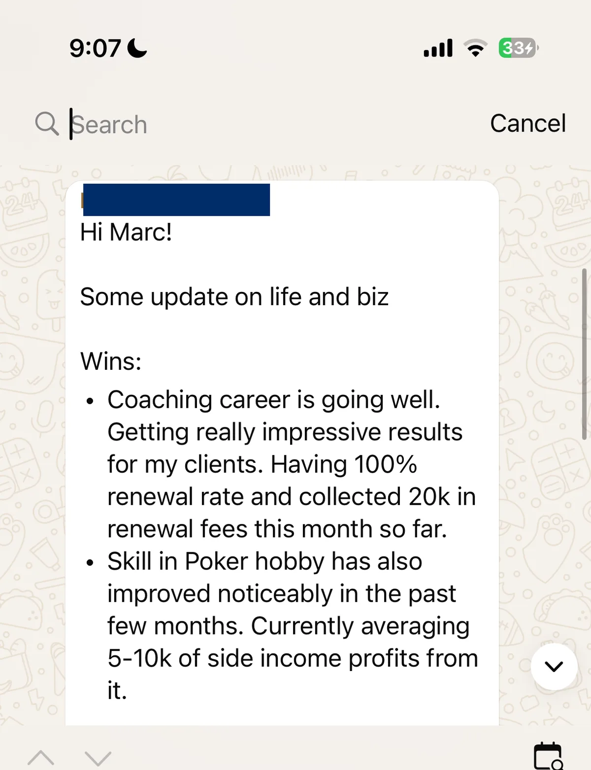 100% renewal rate, $20K collected in renewal fees this month