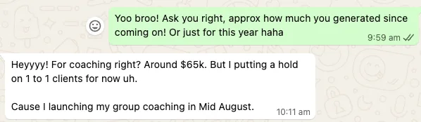 Around $65k generated since joining