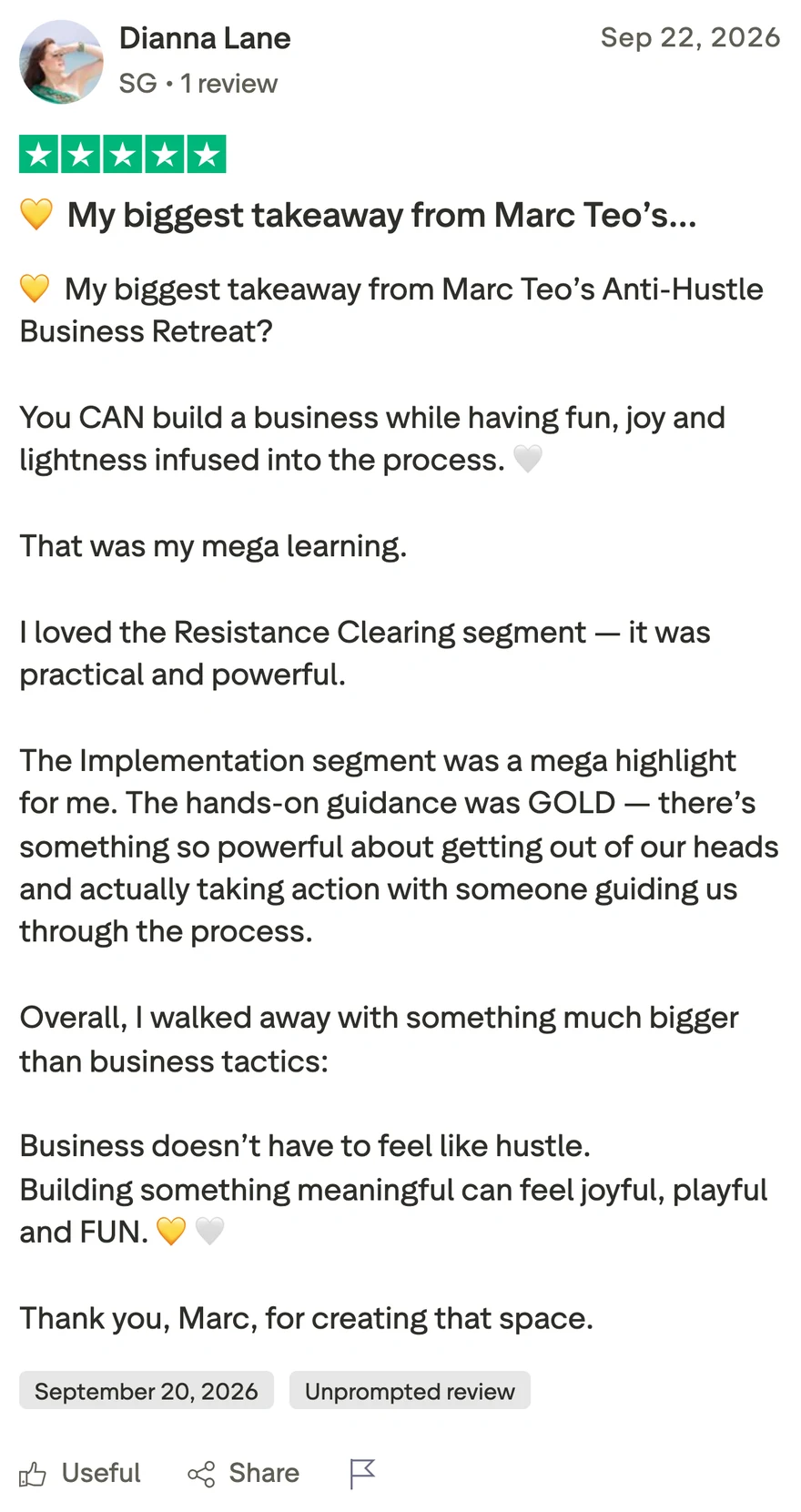 Trustpilot review by Dianna Lane